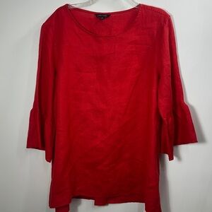 John Mark Women’s 100% linen red 3/4 ruffle sleeves top size XL